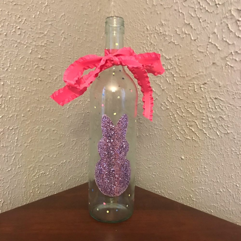 Purple Glitter Bunny Hand Painted Wine Bottle